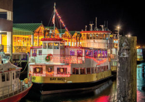 A Casco Bay Lines ferry all decked out for the holidays.