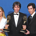 Mandatory Credit: Photo by Bei/Shutterstock (5136629ah) Calista Flockhart, David E. Kelly and Dylan McDermott 1999 Emmy Awards Award Room September 12, 1999 Calista Flockhart, David E. Kelly and Dylan McDermott Deadline Press Room of the 1999 Emmy Awards Photo ® Berliner Studio / BEImages